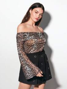 Maija Plus Size Women's 2025 New Leopard Print Off The Shoulder Top,Brown Autumn Night Out Club Rave Top,Old Money Style Business Casual Concert - Multicolor - View 3