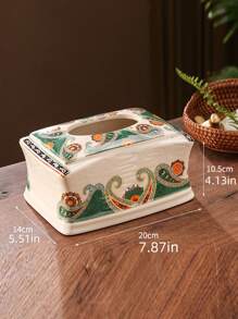 Cirelle 1pc Ceramic Retro Print Tissue Box Cover For Kitchen, Living Room Bedroom Decor - Multicolor - View 3