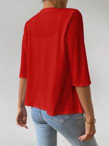 EMERY ROSE Women's Solid Color 3/4 Sleeve Casual Top, Versatile - Red - View 2