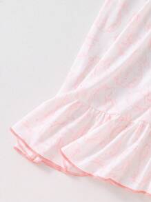 小女孩浅蓝色花卉印花丝带蝴蝶结荷叶边下摆领长睡袍家居服小女孩睡袍幼儿女童睡袍女童夏季睡袍儿童睡袍小女孩睡袍度假旅行休闲夏装 - 藕粉色 - 查看 7