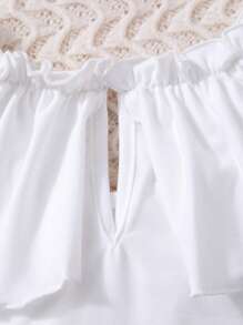 Tween Girls Elegant Solid Color Ruffle Blouse & 3D Floral Mesh Skirt Set