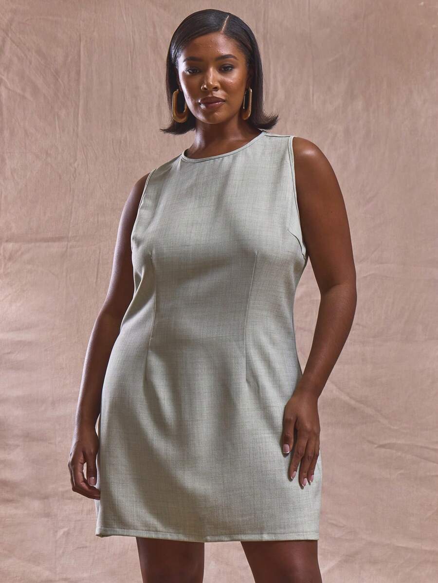 MUSERA Plus Size Tailored Darted Fitted Sleeveless Mini Dress Cute Elegant Outfit, Holiday, Sundress, Holiday Flowy, Versatile Spring Summer Vacation - Green - View 1