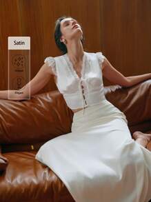 Uhlyne Regata Cropped Elegante e Sexy com Detalhes em Renda para Mulheres - Branco - Visão 3