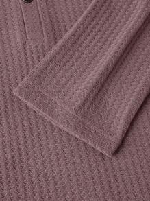 Manfinity RelaxMax Men's Casual Dusty Purple Long Sleeve T-Shirt With Keyhole Neckline And Drawstring Detail - Dusty Purple - View 4