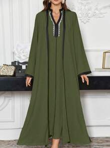 Al Najma Women's Contrast Color Trimmed Long Sleeve Jacket And Casual Dress 2 Pieces Set