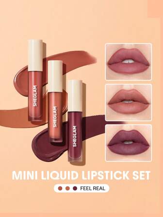 SHEGLAM Matte Allure Mini-Lippenstift-Set – Feel Real, 3-Teilig/Set, Lang Anhaltender Lippenstift, Pflegendes SonnenblumenöL, Reduziert Feine LippenfäLtchen, FlüSsiger Lippenstift, Reiseset, , Weihnachtsparty-Lippenstift Abschluss Geburtstag Urlaub Sommer Herbst Autumn Y2K Schick Mode Frauen Make-Up Kosmetik Party Strand Reise Camping DraußEn Schule Campus Ausflug Festivals Dekoration Geschenk PräSent Rose MäDchen Cosplay Beste Farbe Charme AtmosphäRe