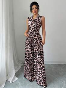 Elenzga Leopard Print Fabric Minimalist Charm Women's Suit Set