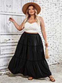 SHEIN CURVE+ Plus Size Casual Solid Color Skirt Boho Vacation