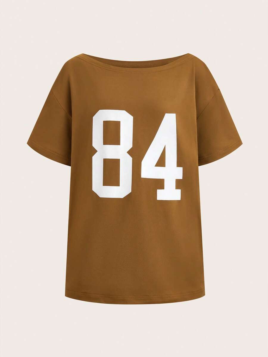 SHEIN Teen Girls American Casual Loose Fit T-Shirt, Versatile Summer Top - Coffee Brown - View 1