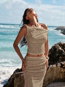 Opulessa Solid Color Knit Fitted Cropped Women Top, Vacation Outfits Woman,Going Out,Wedding Clothes,Business Casual Woman Style,Concert, Party, Club Outfits