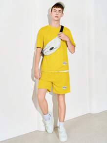 SHEIN 2pcs/Set Teen Boys' Casual Loose Comfortable Graphic Decorated Short Sleeve Top And Shorts Set, Suitable For Spring/Summer - Yellow - View 9