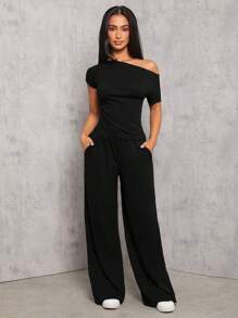 SHEIN PETITE Bộ đồ vest nữ ôm vừa vặn dệt kim màu xám đậm - màu đen - Xem 7