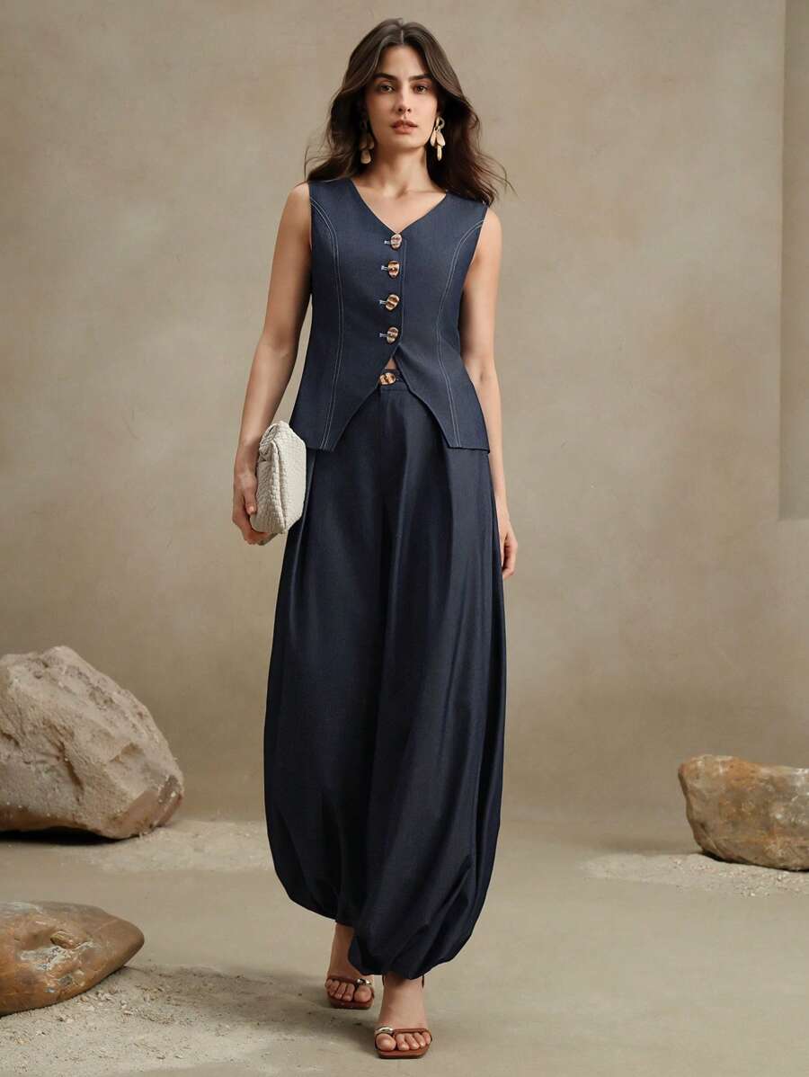 Anewsta New Design Loose Casual Wide Leg Palazzo Pants, Lightweight And Elegant, Suitable For Business, Commute And Vacation For Women
