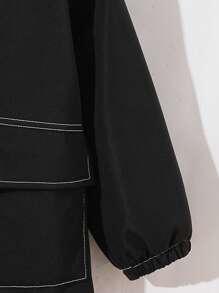 1 件装年轻男孩休闲学院风针织毛衣，带条纹细节，高领，宽松版型 - 适合返校、日常穿着、秋冬装 - 卡其色 - 查看 5