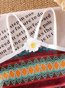 SHEIN Young Girl Knit Ruffle Hem Holiday Dress, Beach Island Vacation Boho Outfit