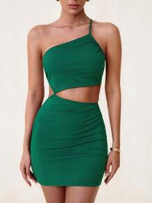 Glamine Effen kleur touw rugloze holle bodycon mini-jurk
