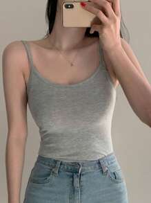 DAZY 1pc Women's Solid Color Wrap Around Elastic Knit Camisole, Gray - Grey - View 4