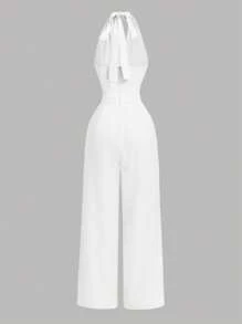 SHEIN MOD 白色休闲通勤商务优雅露背吊带连体裤 - 白色 - 查看 2
