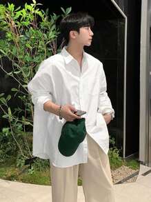 DAZY 男士白色落肩长袖单排扣休闲口袋衬衫，春季，秋季 - 白色 - 查看 7