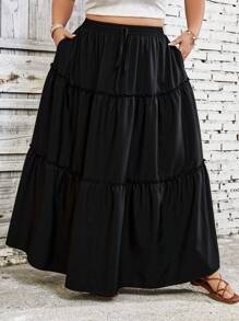 SHEIN CURVE+ Plus Size Casual Solid Color Skirt Boho Vacation