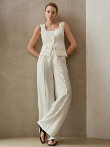 MOTF PREMIUM CHALECO SIN MANGAS CON BOTONES DE LINO