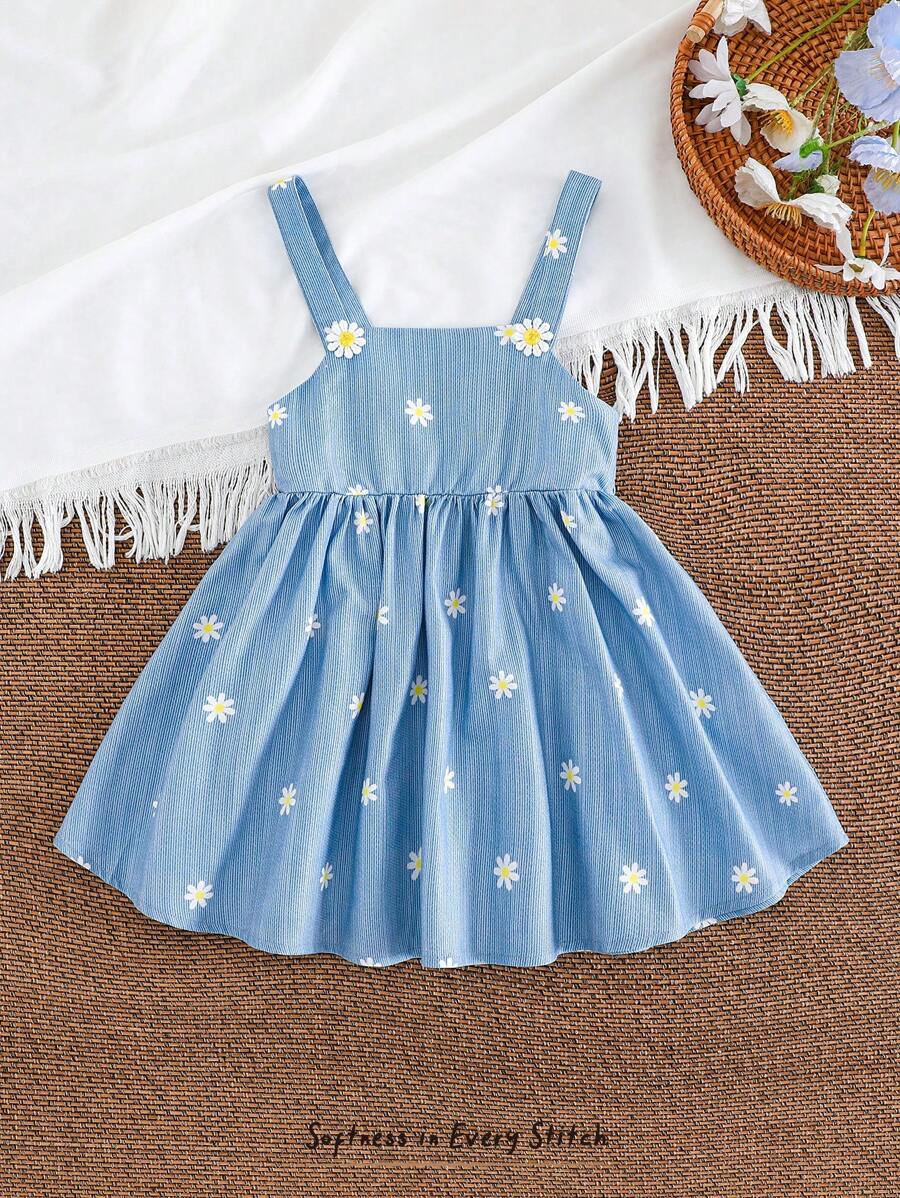Cozy Pixies Baby Girl Floral Print Sleeveless Cinched Waist Dress