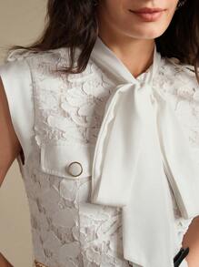 Anewsta 女士优雅蝴蝶领蕾丝刺绣半透明收腰短裙，适合节日、外出、度假、春夏、优雅、性感、全白