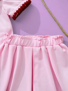 SHEIN 女婴可爱草莓刺绣休闲上衣和裙子两件套，春夏 - 粉色 - 查看 5