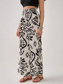 Florisole Bohemian Vacation Bez Ramiączek Crop Top & Szerokie Spodnie 2 Częściowy Zestaw Dla Kobiet