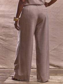 MUSERA Pantalones anchos de lino con botón de mármol de talle medio talla grande, perfectos para primavera y verano, en estilos casual elegante, de negocios, de graduación, formal, para brunch, en Ibiza o vacaciones