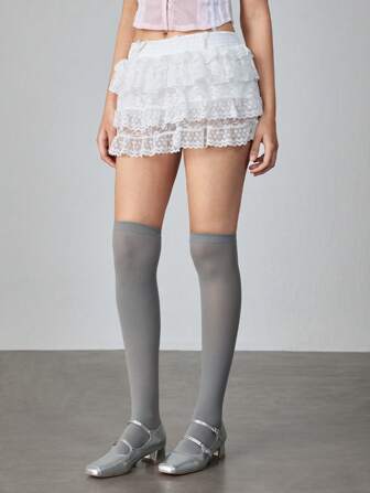 Grunge Punk 1 par de medias por encima de la rodilla de terciopelo para mujer en gris claro, para todas las estaciones