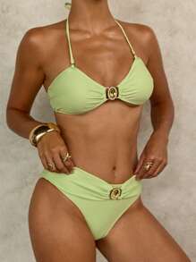 Swim Lushoire Women's Luxury Sexy Diamond Decor Bandeau Bikini Set