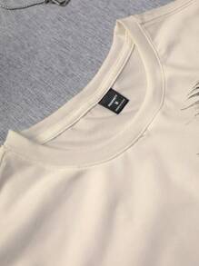 Manfinity LEGND Men Lion Print Casual Short Sleeve T-Shirt, For Going Out, For Husband - Apricot - View 3