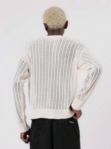 SUMWON Lässiger offener Strickpullover, leicht, atmungsaktiv für Sommer und Frühling, klassischer Rundhals-Pullover, strukturierte Strickware mit geripptem Saum, modisches Essentiell - Beige - Übersicht 2