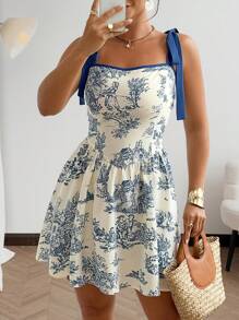 Breezaya فستان قصير أنيق لحجم كبير للسيدات، بخصر ملتف وخصر ضيق وطبعات زهرية، مناسب للربيع والصيف