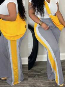 INAWLY Pantaloni della tuta casual da donna taglie forti con patchwork e blocchi di colore, gamba dritta