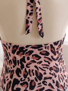 Soleia 大码女式豹纹花卉印花挂脖式露背吊带背心，春夏 - 彩色 - 查看 3