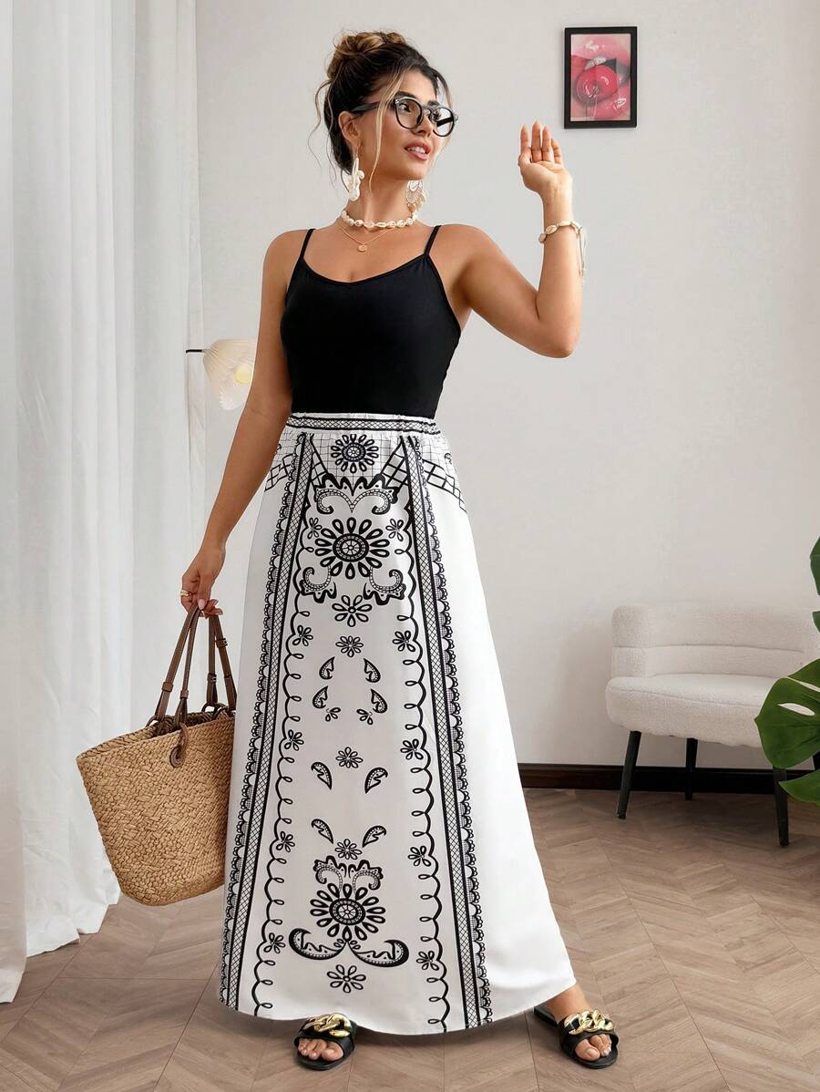Flirla Đầm dài màu đen thanh lịch gợi cảm cho nữ cỡ lớn, Xuân/Hè - Nhiều màu - Xem 1
