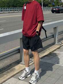 DAZY 1pc Men's Solid Red T-Shirt, Minimalist & Fashionable, Suitable For Summer - Red - View 6