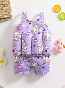 SHEIN Infant Girls' Cartoon Pattern One-Piece Swimwear - Multicolor - View 1