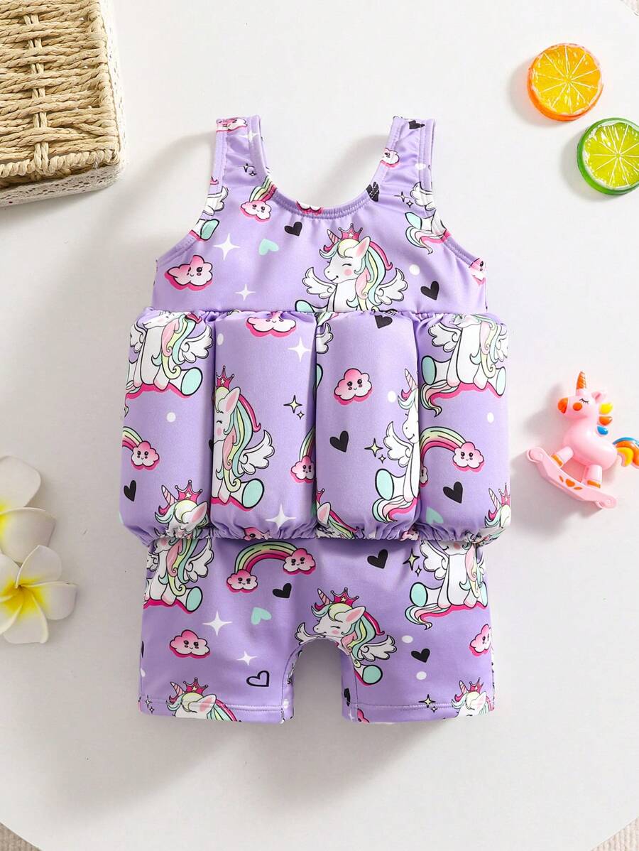 SHEIN Infant Girls' Cartoon Pattern One-Piece Swimwear - Multicolor - View 1