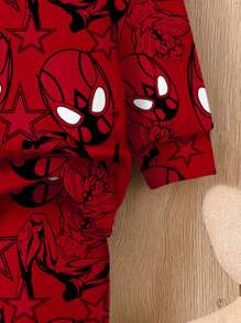 SHEIN Baby Boy Casual Minimalist Loose Comfortable Classic Cool Spider Logo Print Hoodie And Sweatpants Set, Suitable For Autumn/Winter