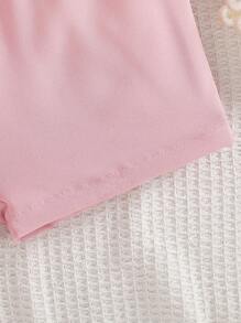 2pcs Girl's Sweet Elegant Asymmetrical Ruffles White Top & Versatile Pink Shorts Set - Multicolor - View 7