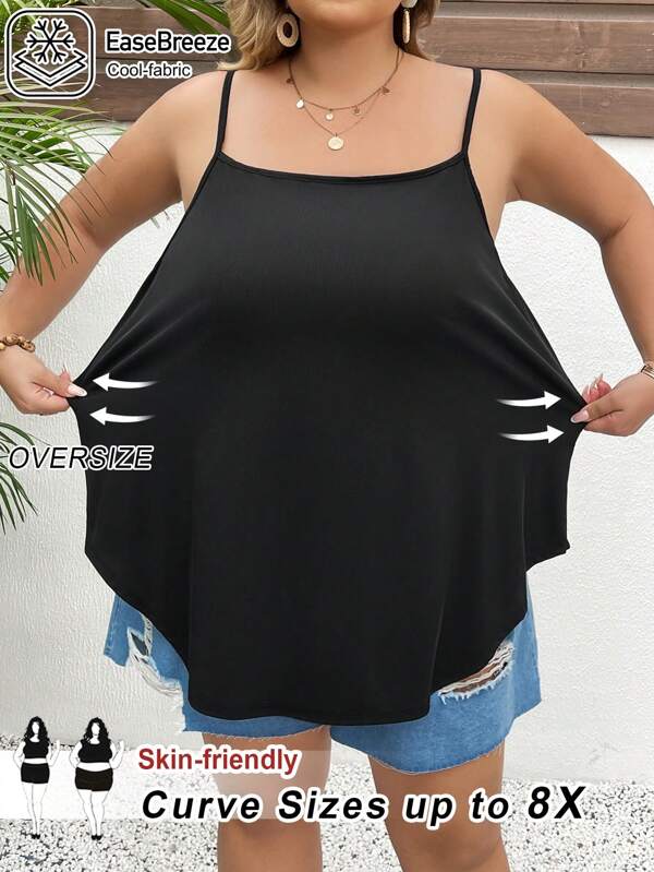 SHEIN CURVE+ Plus Size Women's Solid Color Cool Fabric Backless Vest