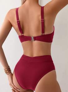Swim Chiccia Conjunto de bikini informal de 2 piezas de unicolor para mujer, apto para la playa en verano - Burdeos - Ver 2