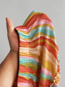 Maweii Plus Size Vacation Multicolor Striped Strapless Crop Top And Skirt Set