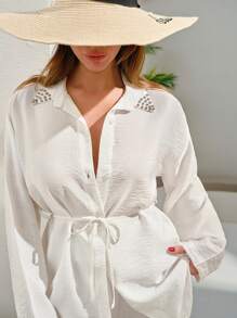 RueChic WOMEN TWO PIECES OUTFIT RHO-INESTONE DETAILED WITH PANTS - White - View 8