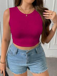 Vionelle Plus Size Women Plain Color Fashionable Backless Camisole - Hot Pink - View 5