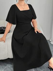 Modelyn Plus Size Red Knit Short Sleeve A-Line Waist Dress