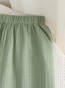 SHEIN LMoss Kids Tween Girls Commute Casual Solid Knit Crew Neck Top And Straight Leg Pants Set